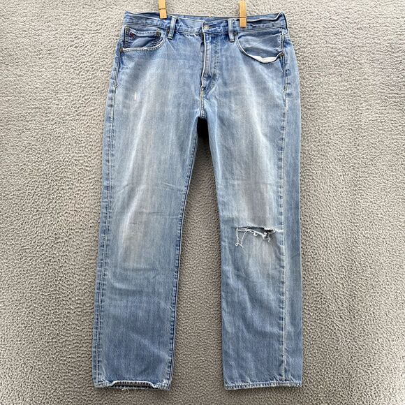 Polo Ralph Lauren Vintage 67 Jeans Mens 35x31* Light Baggy 90's Distressed Denim - Picture 2 of 16